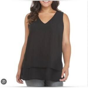 Michael Kors Womens Medium Black Thin Layered Tank Top V Neck Work Shirt Minimal
